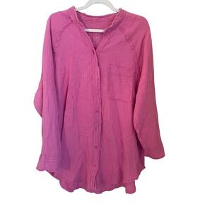 Aerie Pool To Party Cotton Gauze Button Tunic Top CoverUp Pink Size L Oversize